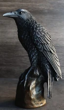 Ebros Gothic Raven Statue Crow Scavenger Bird Perching On Rock Figurine 6"H