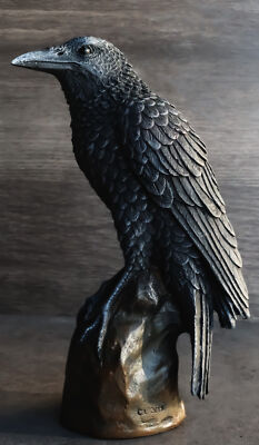 Ebros Gothic Raven Statue Crow Scavenger Bird Perching On Rock Figurine 6''H
