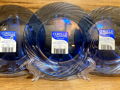 NEW - SET OF 3 -  CORELLE - FESTIVA  AMETHYST - 7 1/2'' BLUE SWIRL SALAD PLATES