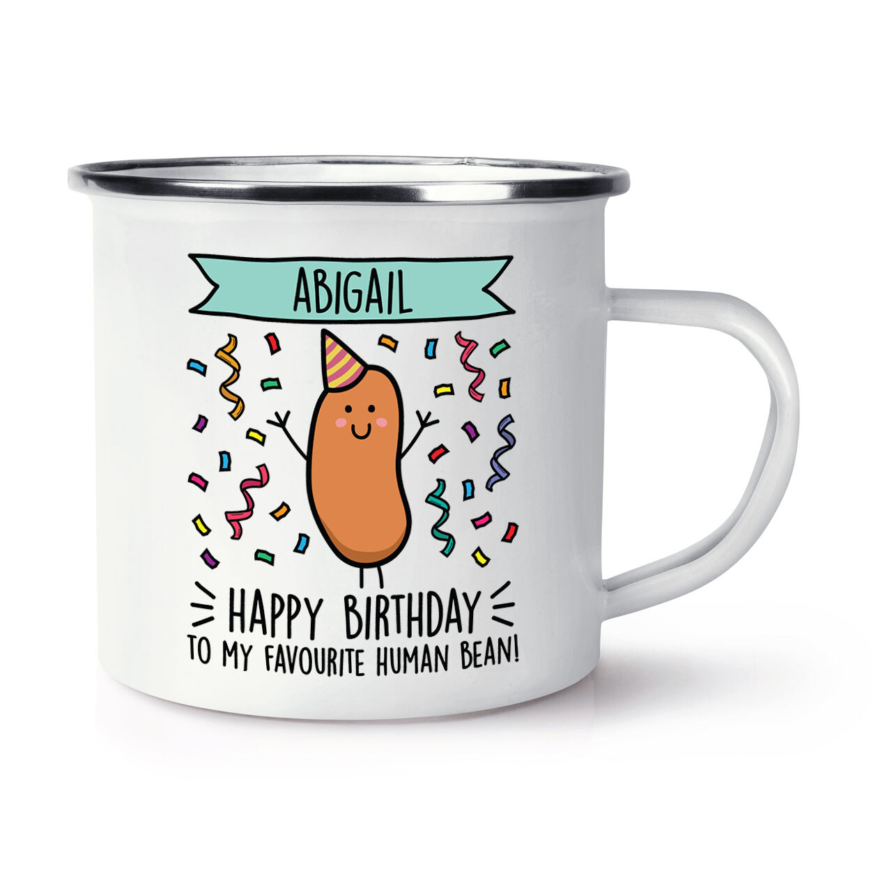 Personalised Happy Birthday Banner To My Favourite Human Bean Enamel Mug Cup