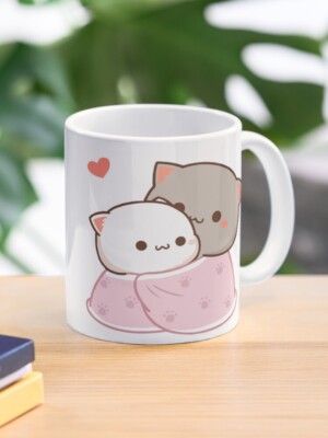 Mochi Peach Cat Goma Coffee Mug, Best Funny Cute Gift Mug 11 Oz, 15 Oz Bubu Dudu