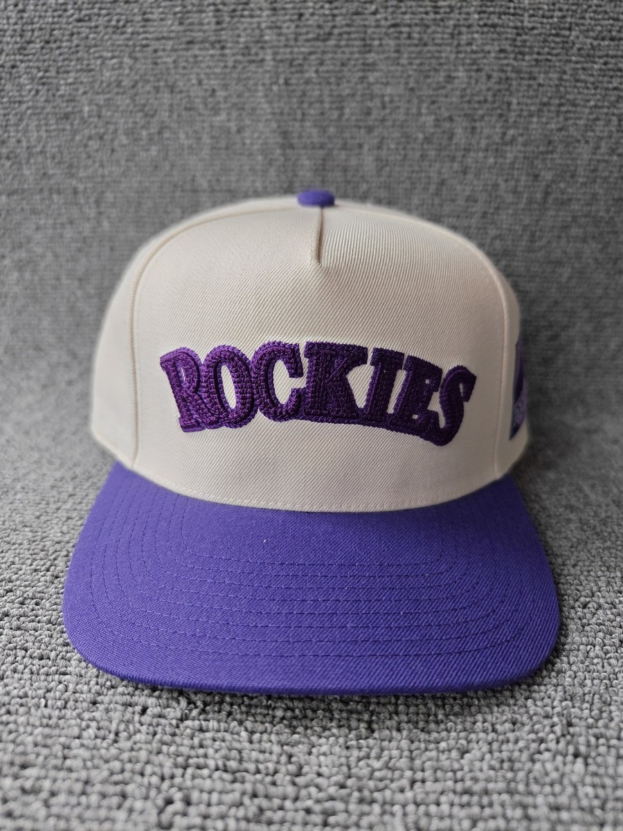 Mitchell & Ness Colorado Rockies 25th Anniversary Snapback Hat Cream Purple