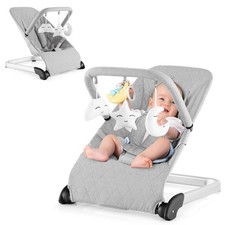 Baby Bouncer, Foldable Baby Rocker w/ 5-point Safety Harness