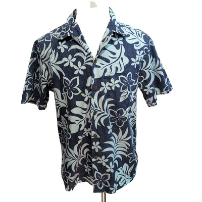Hawaiihemd Bishop St Apparel M Made in Hawaii 100% Baumwolle Blau Laub