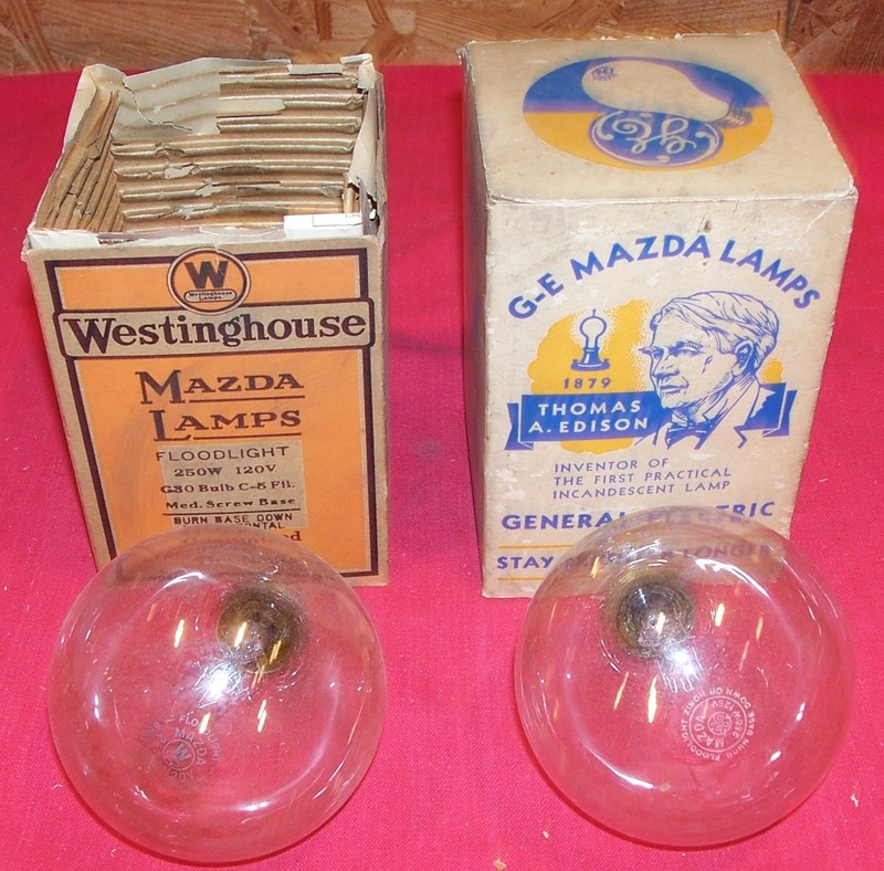2 Antique Mazda Light Bulbs GE General Electric Thomas Edison Westinghouse Lamps