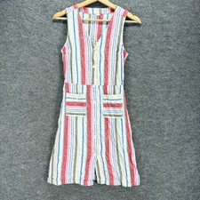Old Navy Dress Women XS White Striped Sheath Midi Button V-Neck Sleeveless Linen