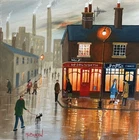 MAL.BURTON ORIGINAL OIL PAINTING DOWN THE SHOPS  NORTHERN ART DIRECT FROM ARTIST