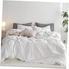 Queen Duvet Cover Set, 100 Washed Queen 90"x90" Bright White No Comforter 