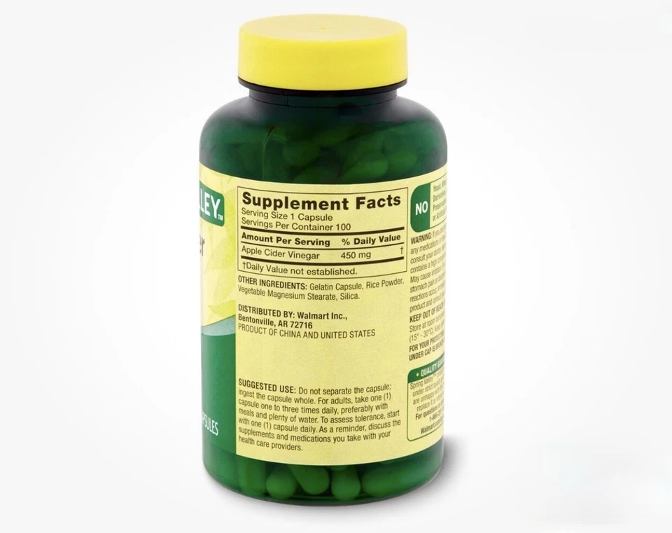 Spring Valley Apple Cider Vinegar Capsules, 450mg, 100 Count - Image 2 of 3