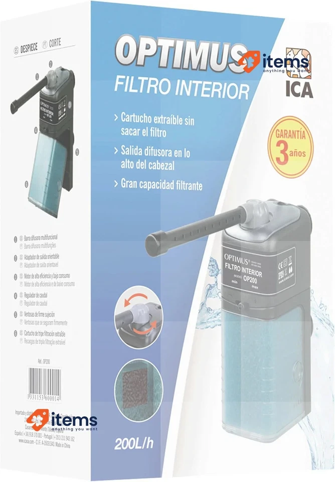 Filtro Interno ICA OP200 Optimius 200 Para Acuario De Agua Dulce Y Agua Salada - Imagen 2 de 2