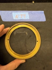 (N34) Antique French Mantle Clock Back Bezel Door Part Brass & Beveled Glass