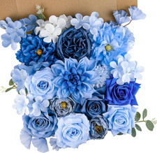 Blue Artificial Flowers Bulk Set Silk Peony Rose Bouquet DIY Wedding Decor