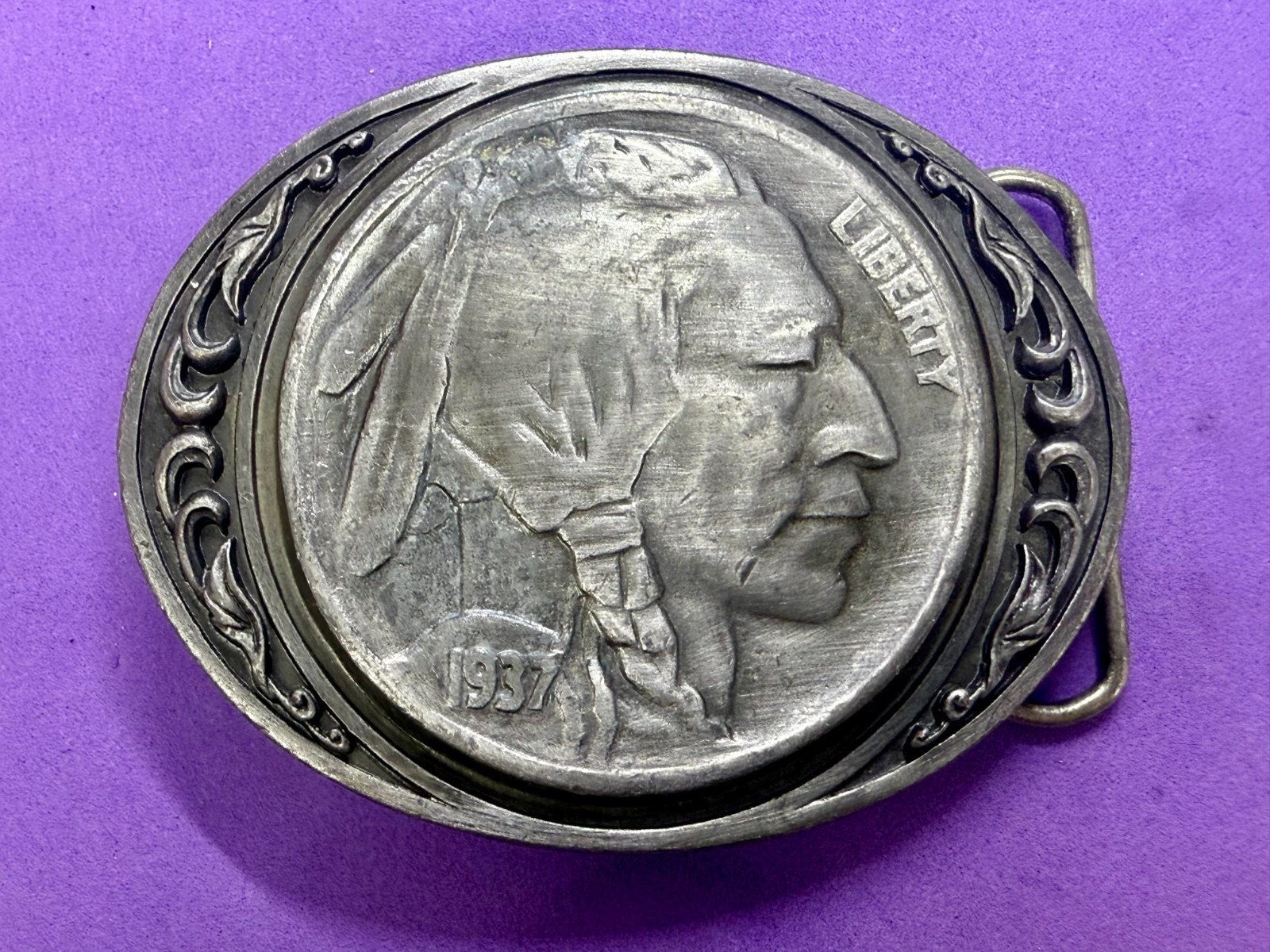 Indian Chief Head Coin Liberty 1937 Vintage 1988 Siskiyou Belt Buckle N-80