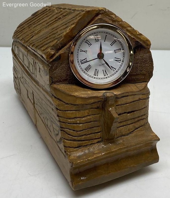 Hand Carved Wooden Desk Clock - Removable Clock Face