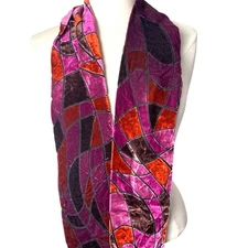 Vintage Cejon Velvet Burnout Scarf Stained Glass Style Pink Orange Silky Y2K