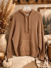 American Eagle Hooded Chunky Knit Sweater Hoodie Tan Beige Oversized M Women  s