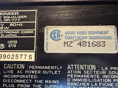 Vintage Pioneer GR-777 Stereo Graphic Equalizer Double Spectrum Tested Wrks - Picture 14 of 14