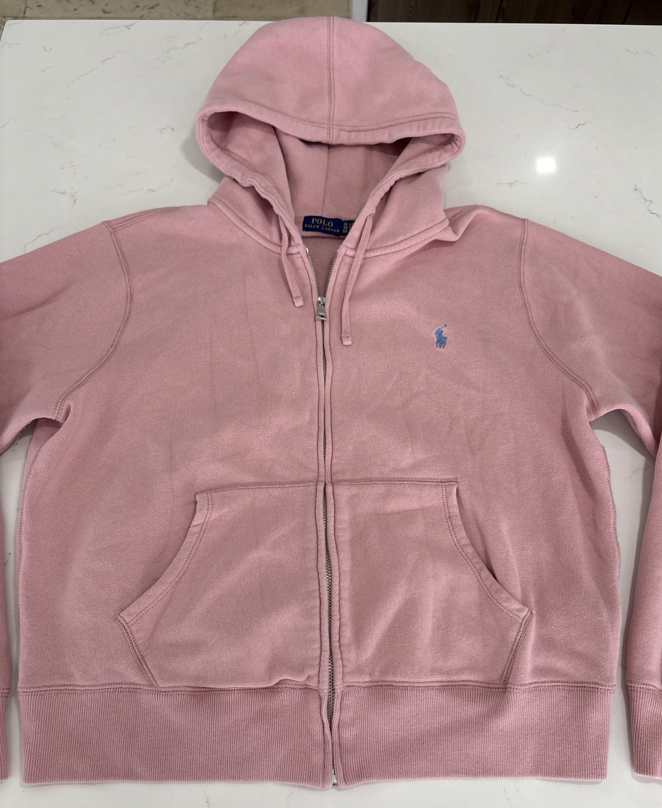 Polo Ralph Lauren donna felpa con cappuccio full zip rosa classico preppy logo pony taglia XL