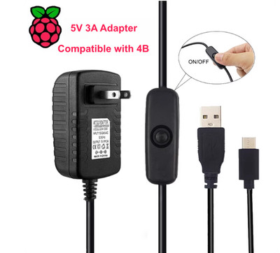 5V 3A USB Type C Adapter For Raspberry Pi 4 4B with ON/Off Switch Power Supply