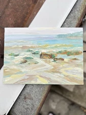 Painting Original sunset from a  Sea Impressionism Oil on Cardboard by A.Shrub