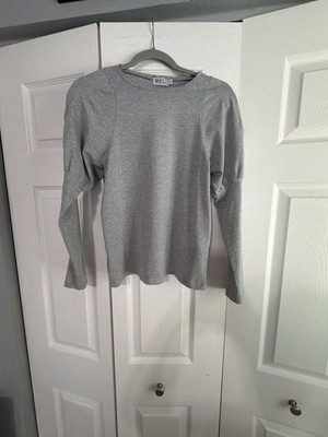 Meli Women's Heather Grey Long Sleeve Top with Puff Detail Shoulders