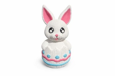 3D Printed Easter Bunny Figurine Textured White Rabbit Decor Pink & Blue Accents