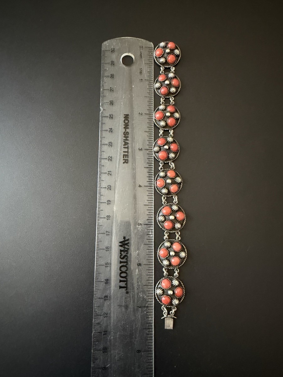 Antique 800 silver natural Mediterranean coral bracelet. View 5