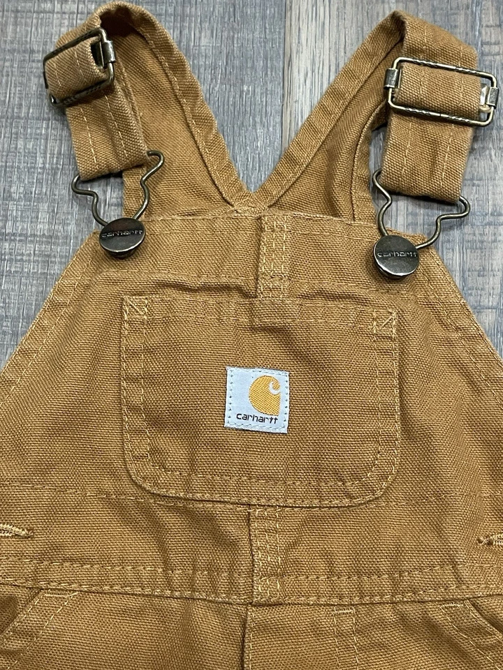 Carhartt Bebé Babero Mono Infantes Marrón Doble Rodilla Bolsillos Lona 6 Meses 6M Foto 2 de 4
