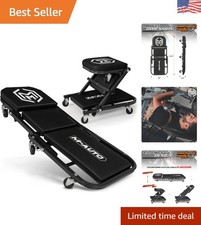 Black 2-in-1 Garage Creeper Rolling Seat - Sturdy Comfortable Design