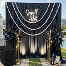 30 ft x 10 ft Black Backdrop Curtain for Parties, 6 Panels Silky Polyester Bl...