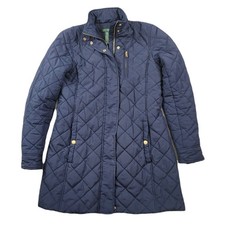 LRL Ralph Lauren Quilted Jacket Womens Small Navy Blue w/Gold Hardware