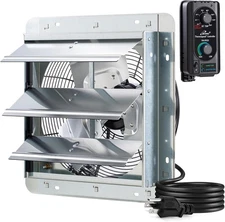  12" Wall Mounted Shutter Exhaust Fan, Automatic Shutter, with Thermostat 