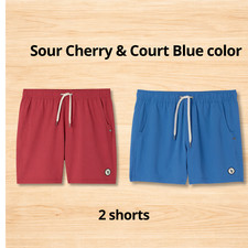 NWT Vuori Men's Kore Short Unlined 5" - Sour Cherry Court Blue color - New