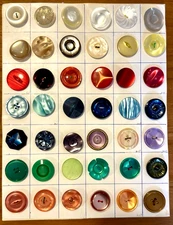 42 Fun Vintage Colorful Plastic Buttons on Collector's Card Large 1” Size