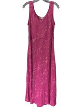 Vintage Orvis 100% Linen Dress Womens M Pink Floral Sleeveless USA Made Midi