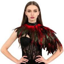 Red Feather Cape Shawl for Women Halloween Costume One Size