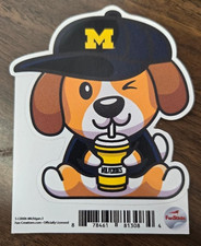 2 stickers University of Michigan Wolverines Dog w/ Michigan hat sipping drink