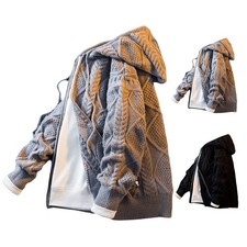 Thick Warm Mens Texture Cardigan Knitted Hooded Sweater For Daily Wear