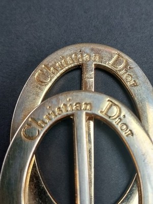 Menge 2 Vintage Christian Dior goldfarben oval Schal Ringe Clips 3,5 x 4,5 cm patiniert