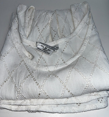 vtg GHOST London clothing white rayon eyelet lace tank top womens M - Picture 8 of 10