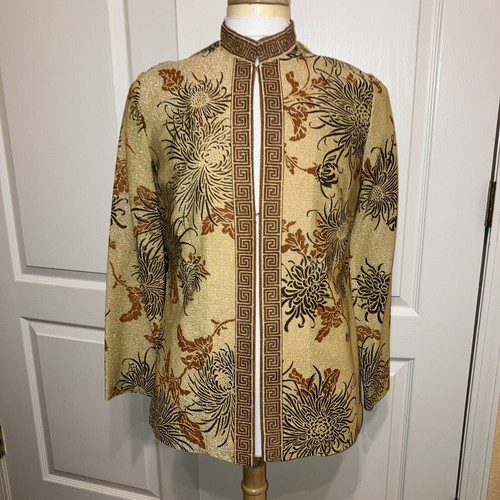 ALFRED SHAHEEN Traje CHAQUETA / VESTIDO Egipcio GEOMÉTRICO Metálico FLORAL - Talla 16 - Imagen 2 de 19