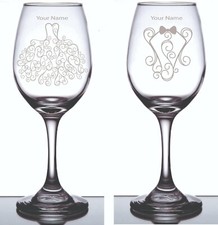 Pair Engraved Personalized Wine Glass Bride Groom with Your Name/Message