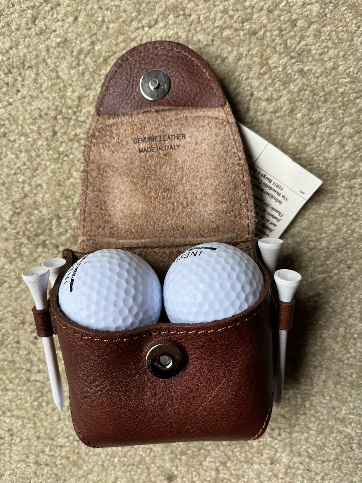 New Brown Leather Moscardini Firenze Italy Golf Ball And Tees Belt Holder