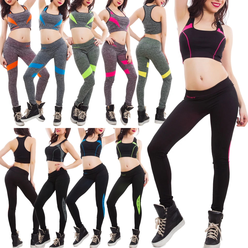 Tuta donna sport completo top canotta vogatore pantaloni fitness nuova SL9085 - Immagine 2 di 2