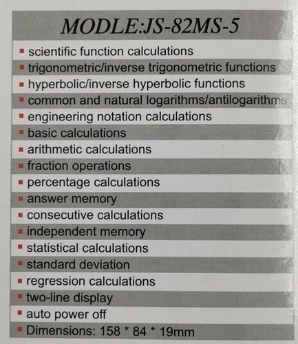 Scientific Calculator Multi-function Student Calculator Eng & Accnt JS-82MS Ver5 - Picture 4 of 5