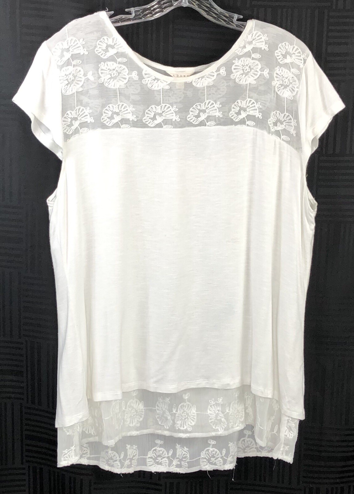 ADiva Gauzy Chiffon Top XL Wht Floral Lace Layered Split Back Coquette Fairy