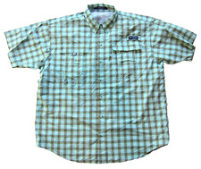Columbia Super Bahama Nylon Blue Brown Plaid Vented Short Sleeve Shirt Men Large