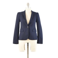 J.Crew Blazer 00 Navy Blue Stretch Cotton Long Sleeve Classic Fitted Jacket