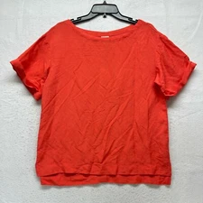 A New Day Linen Blend Shirt Women's Size S - Coral Pink Short Cuffed Sleeve 