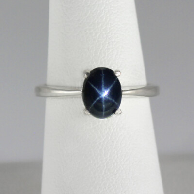 Echter blauer Stern Saphir Ring Sterlingsilber 925 Solitär / Ovalschliff